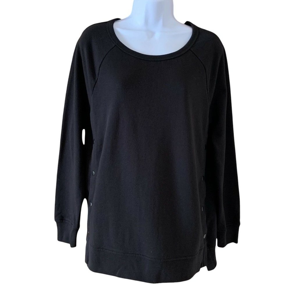 Gap Women Crewneck Sweatshirt Side Snap Button Closure Black Color Size Medium